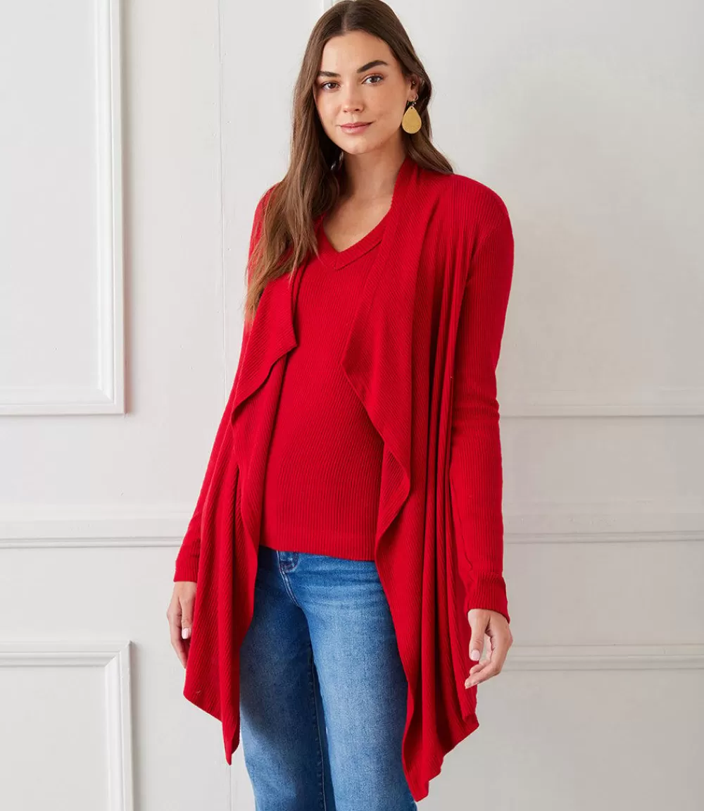 Ribbed Drape Front Cardigan>Karen Kane Discount