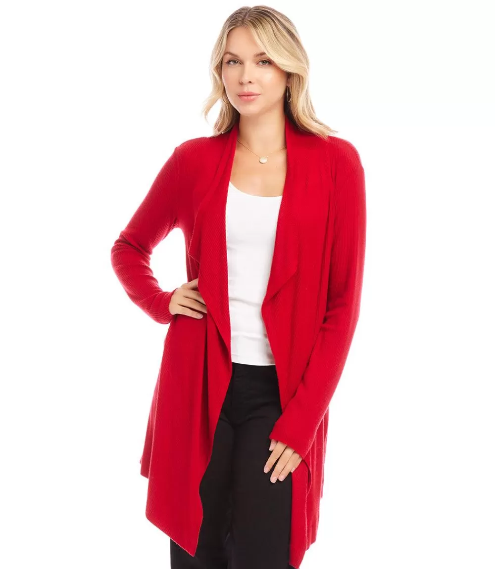 Ribbed Drape Front Cardigan>Karen Kane Discount