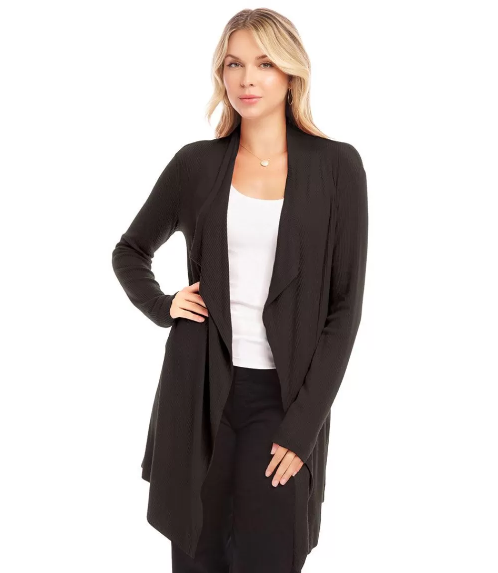 Ribbed Drape Front Cardigan>Karen Kane Store