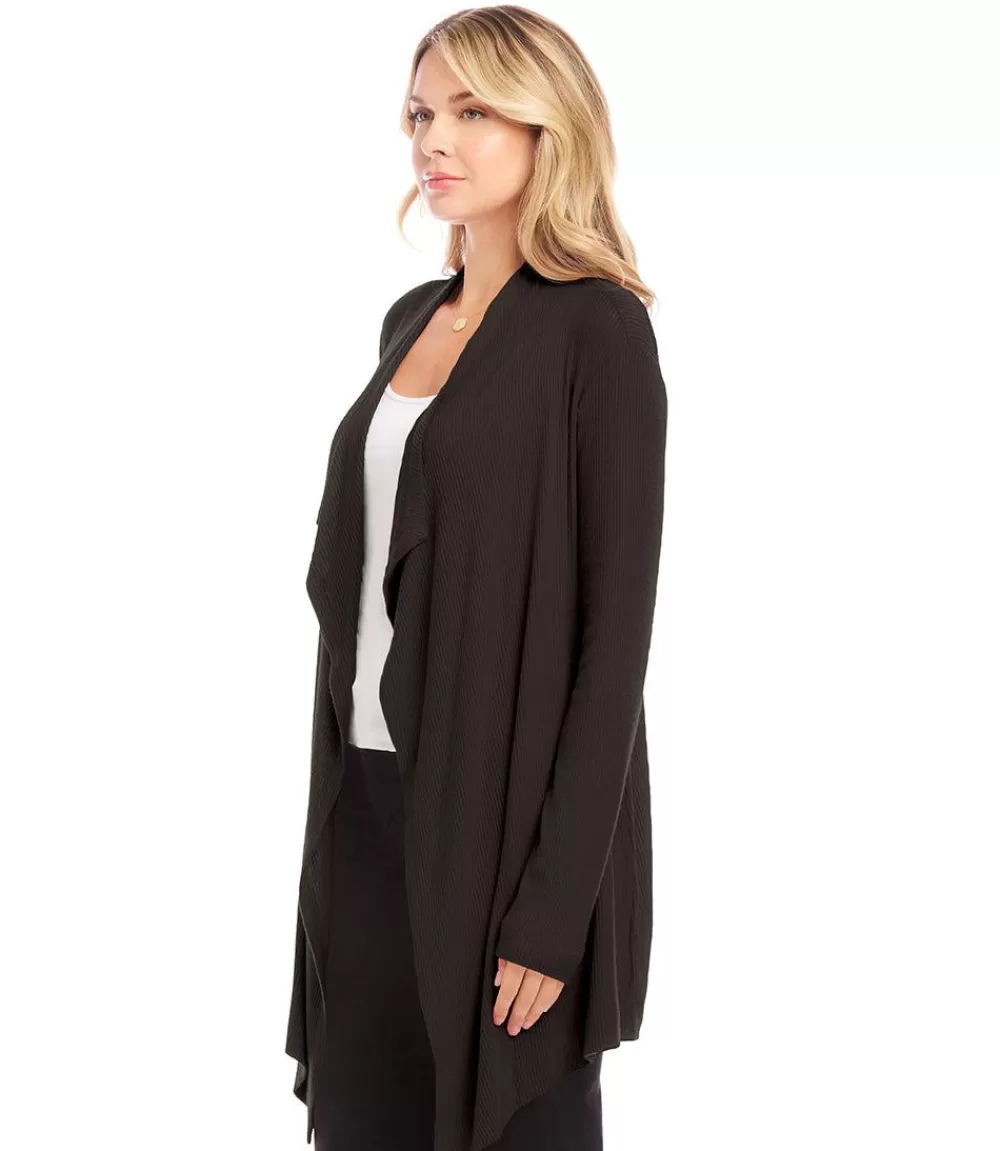 Ribbed Drape Front Cardigan>Karen Kane Store