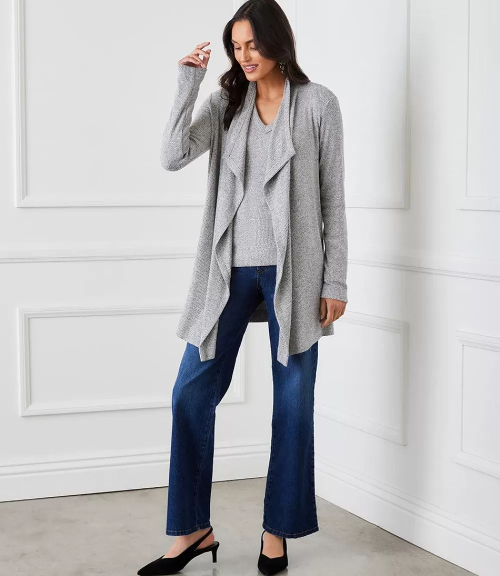 Ribbed Drape Front Cardigan>Karen Kane Store