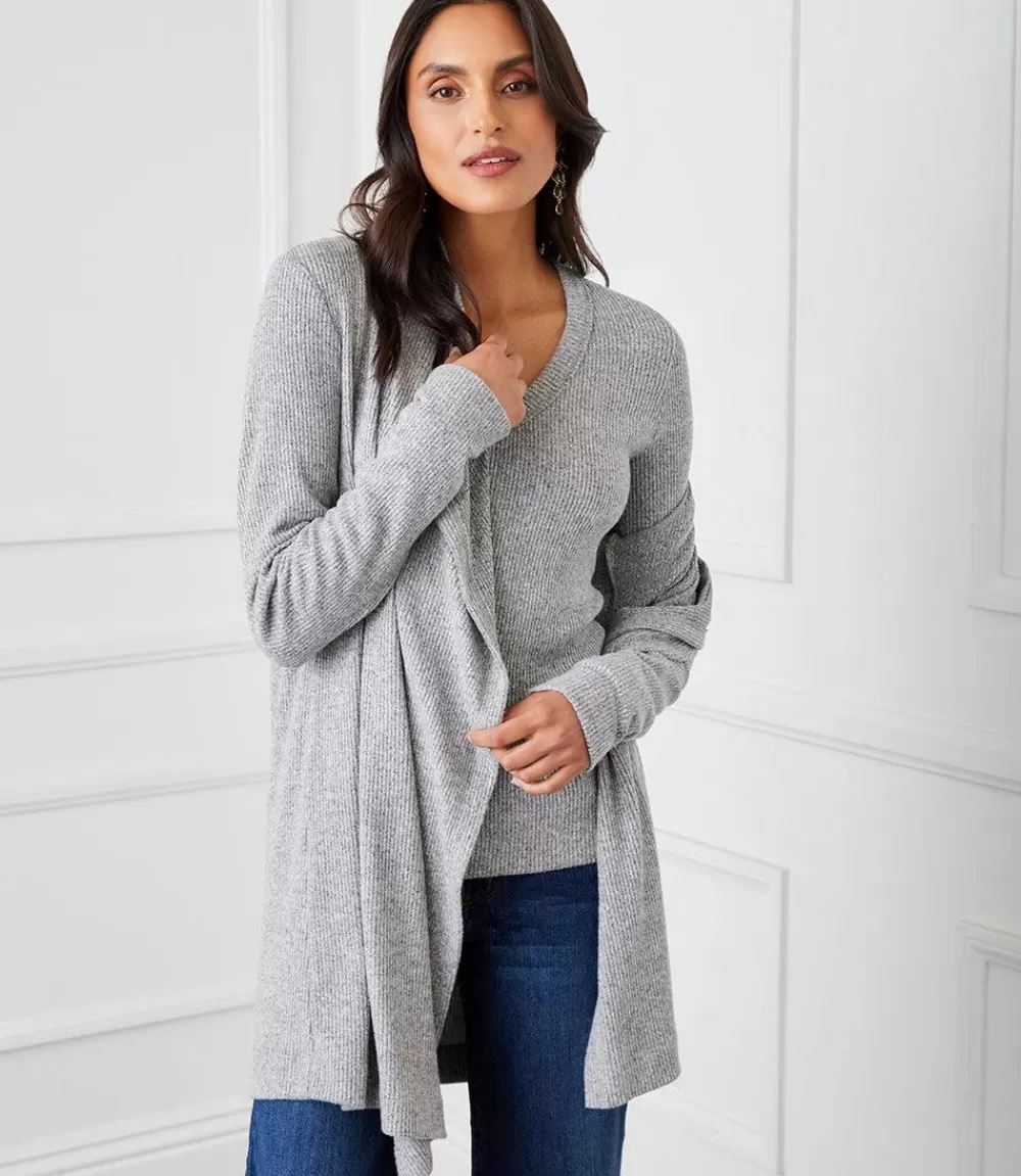 Ribbed Drape Front Cardigan>Karen Kane Store