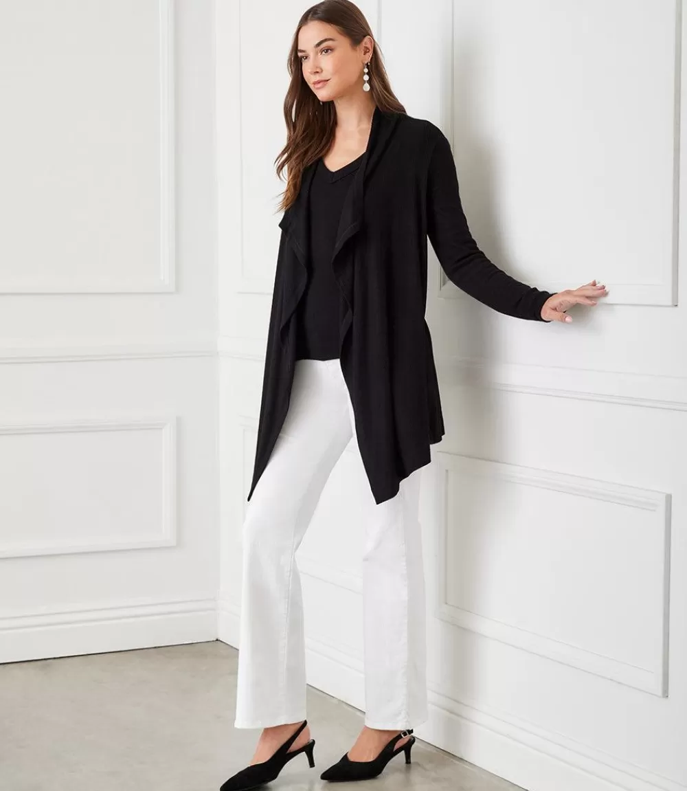 Ribbed Drape Front Cardigan>Karen Kane New