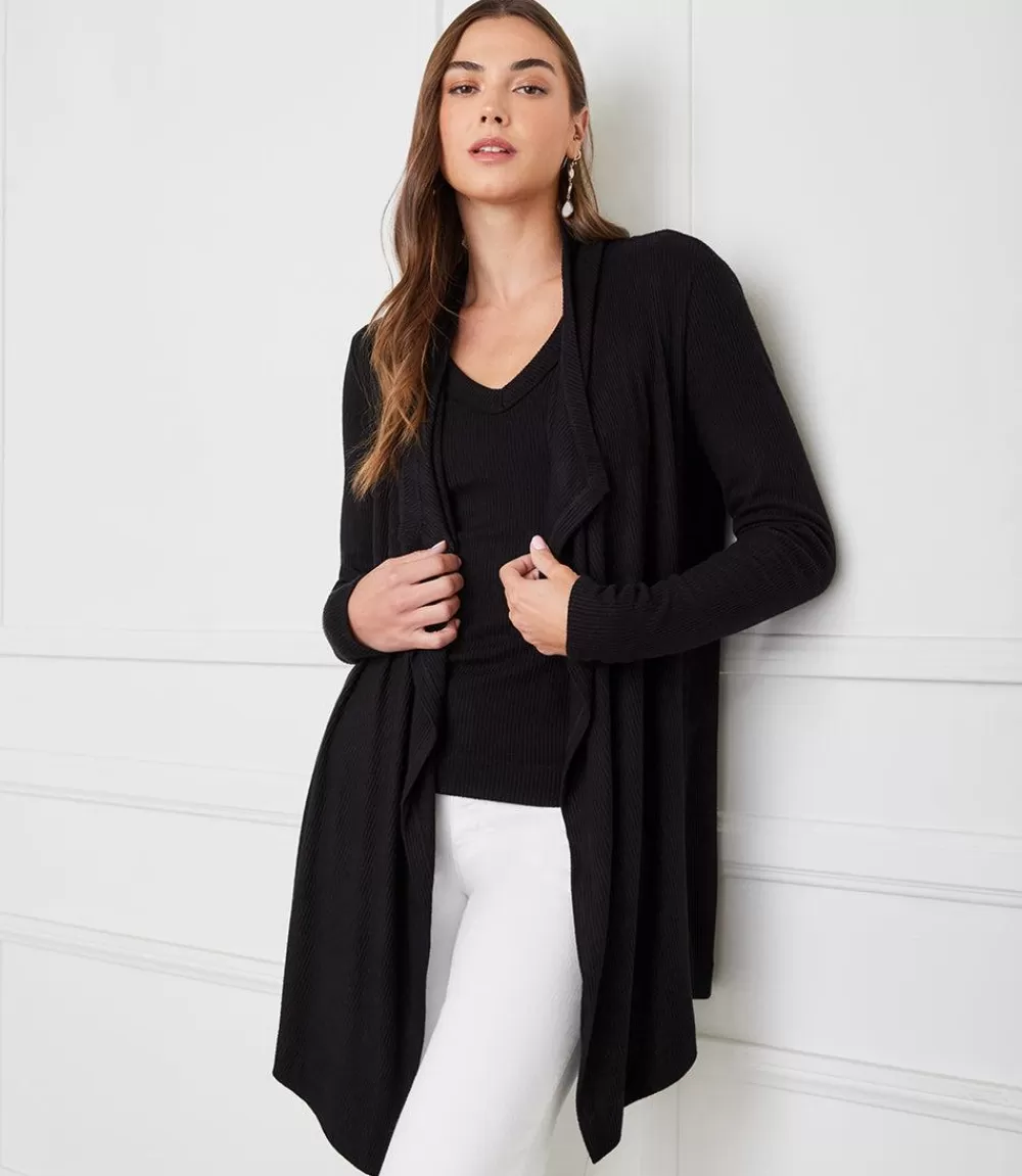 Ribbed Drape Front Cardigan>Karen Kane New