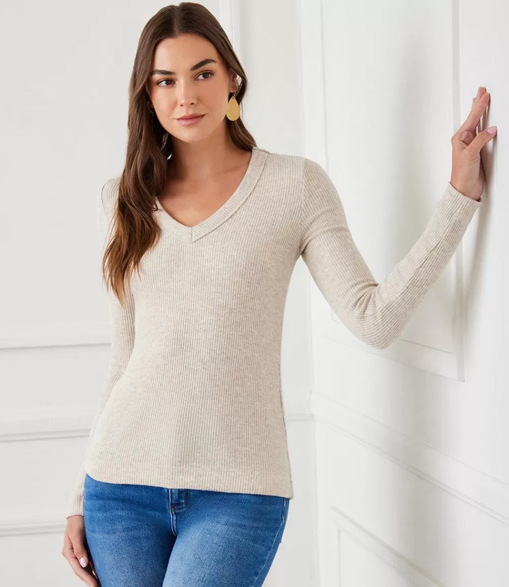 Ribbed Long Sleeve V-neck Top>Karen Kane Discount