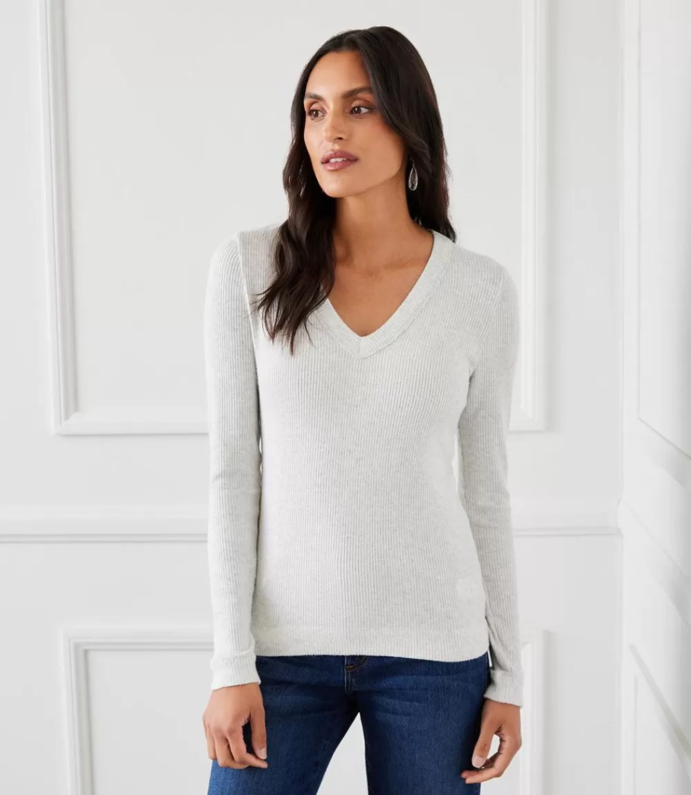 Ribbed Long Sleeve V-neck Top>Karen Kane Shop