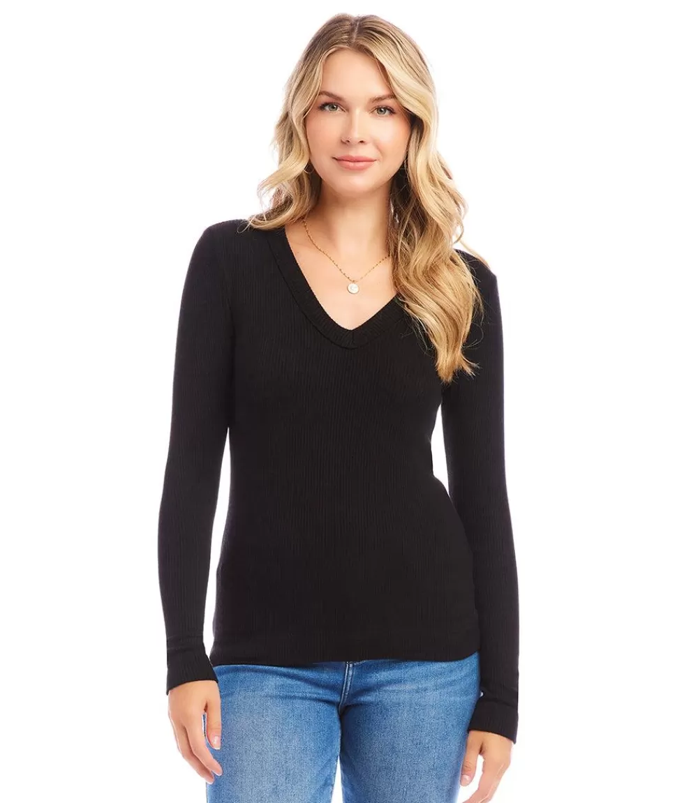 Ribbed Long Sleeve V-neck Top>Karen Kane Sale