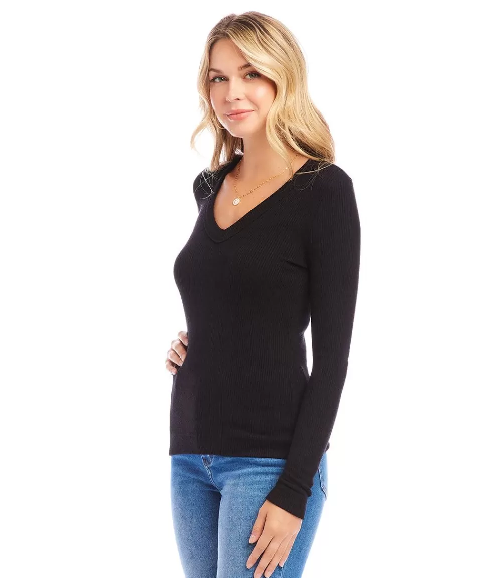 Ribbed Long Sleeve V-neck Top>Karen Kane Sale