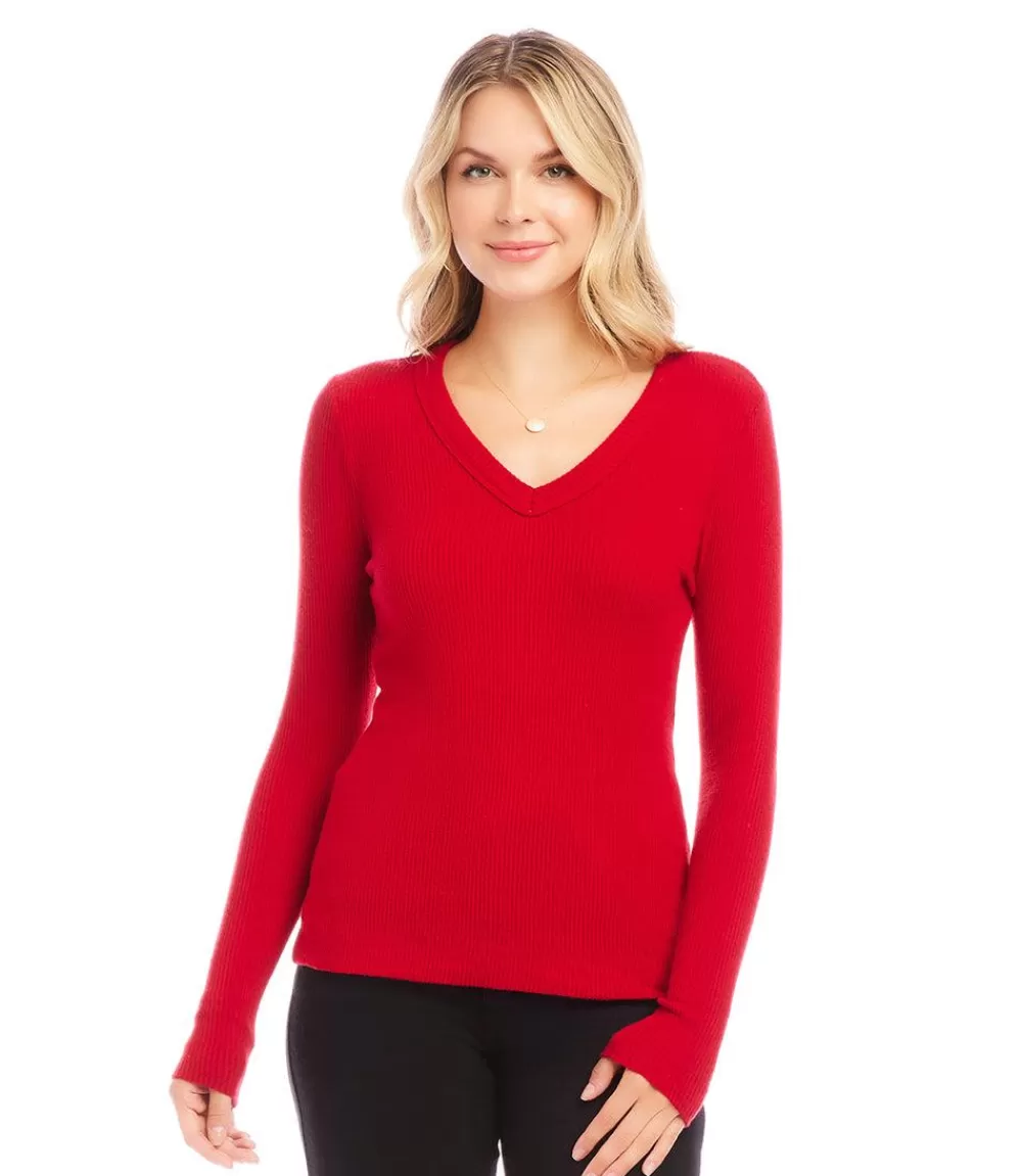 Ribbed Long Sleeve V-neck Top>Karen Kane Best Sale