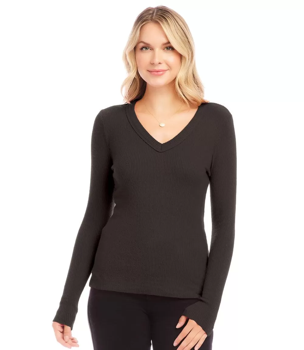 Ribbed Long Sleeve V-neck Top>Karen Kane Discount