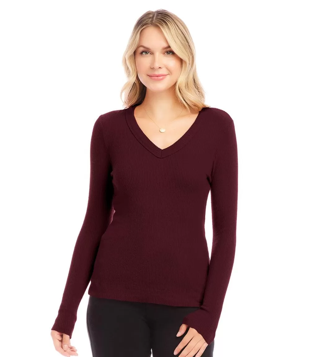 Ribbed Long Sleeve V-neck Top>Karen Kane Outlet