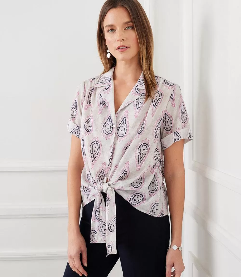 Roll Sleeve Tie-Front Top>Karen Kane Discount