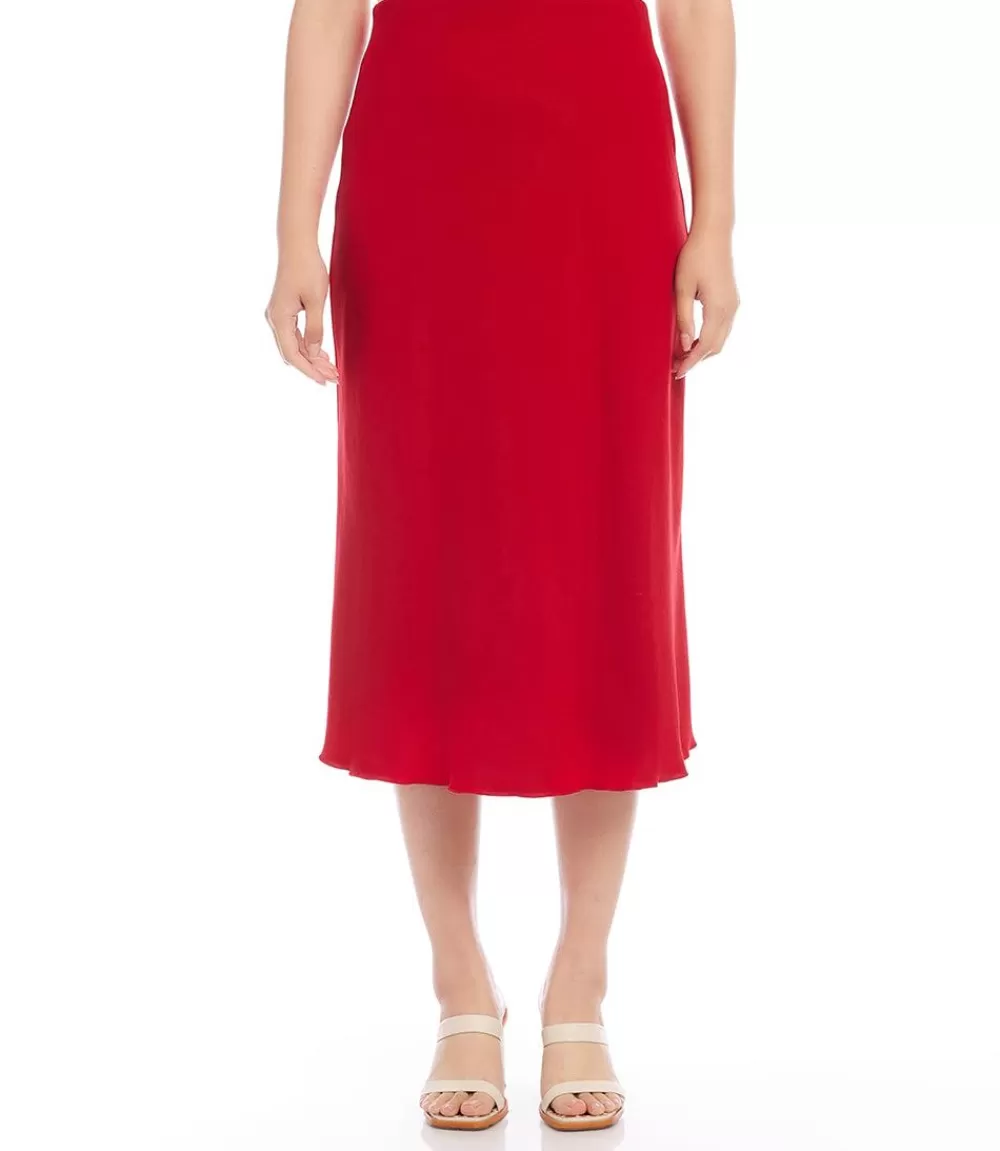 Satin Bias Cut Midi Skirt>Karen Kane Shop