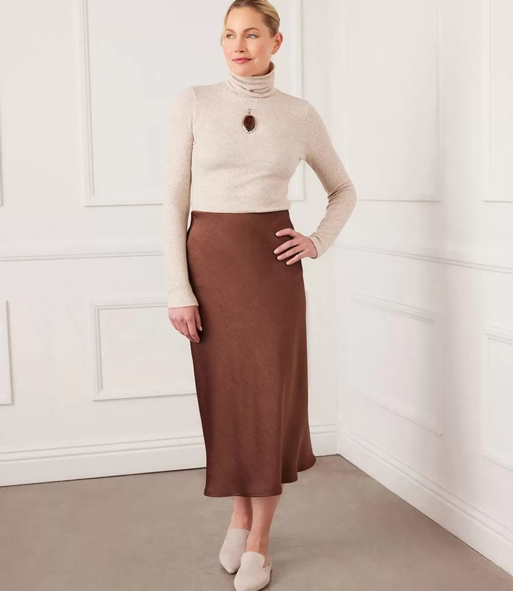 Satin Bias Cut Midi Skirt>Karen Kane Best Sale