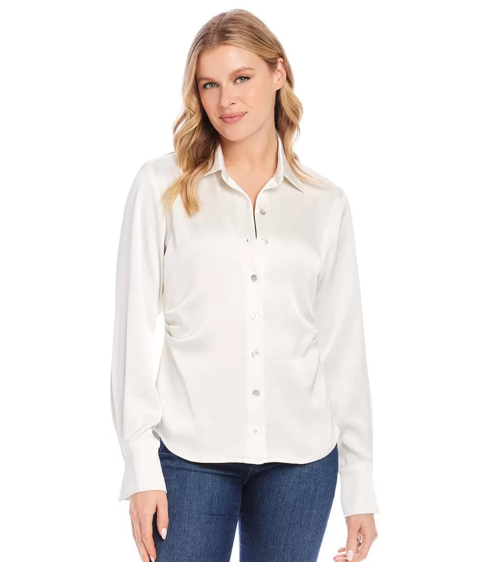 Satin Side Pleat Shirt>Karen Kane New