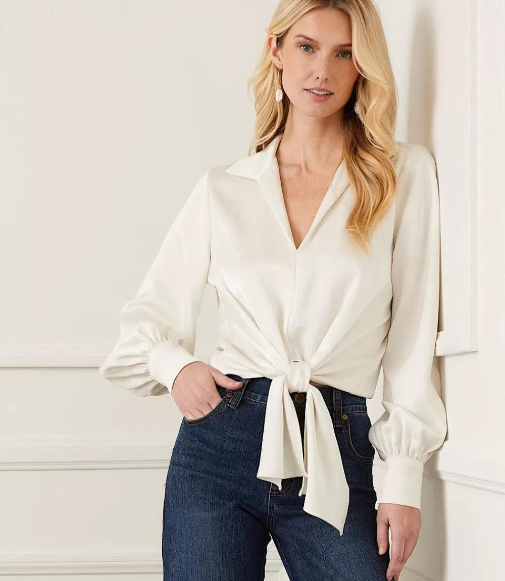 Satin Tie Front Top>Karen Kane Cheap