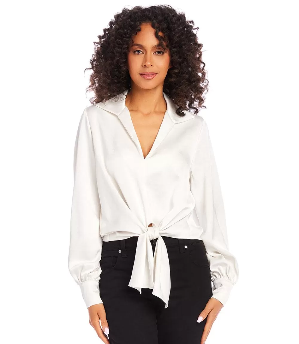 Satin Tie Front Top>Karen Kane Cheap