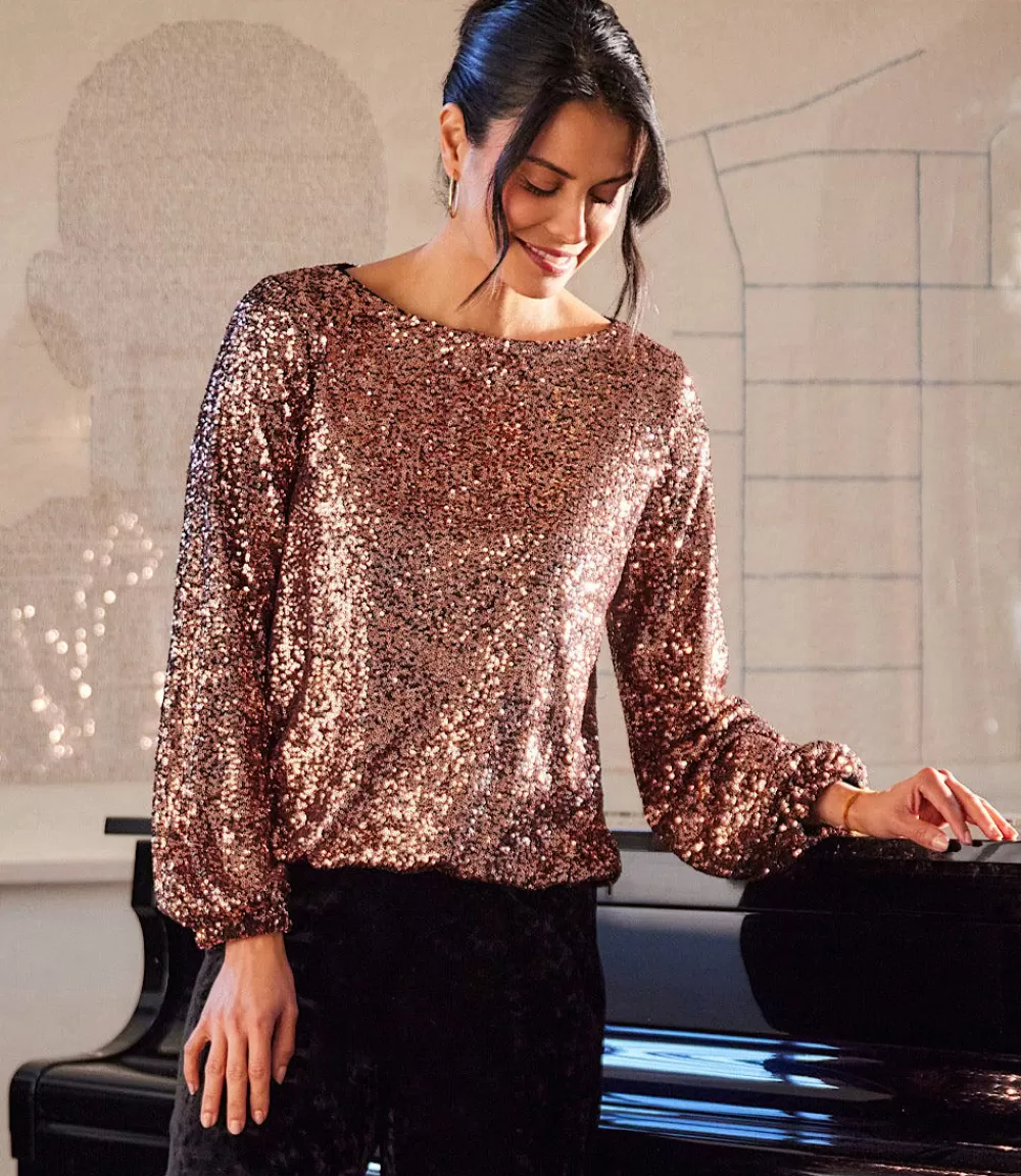 Sequin Boatneck Top>Karen Kane Cheap