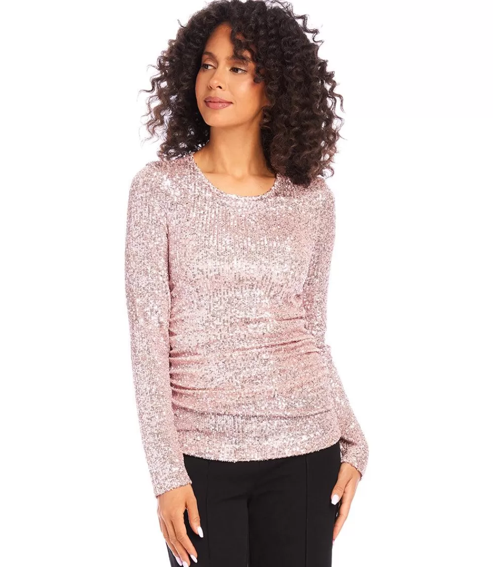 Sequin Side Shirred Top>Karen Kane Shop