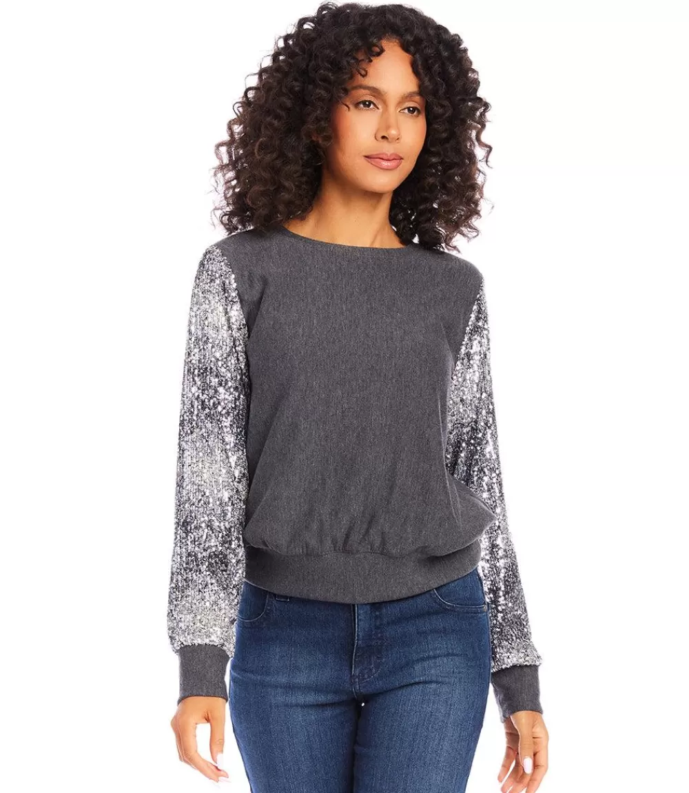 Sequin Sleeve Top>Karen Kane Outlet