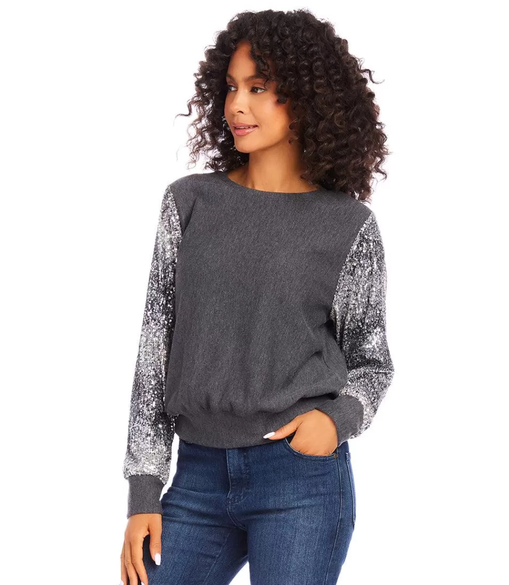 Sequin Sleeve Top>Karen Kane Outlet