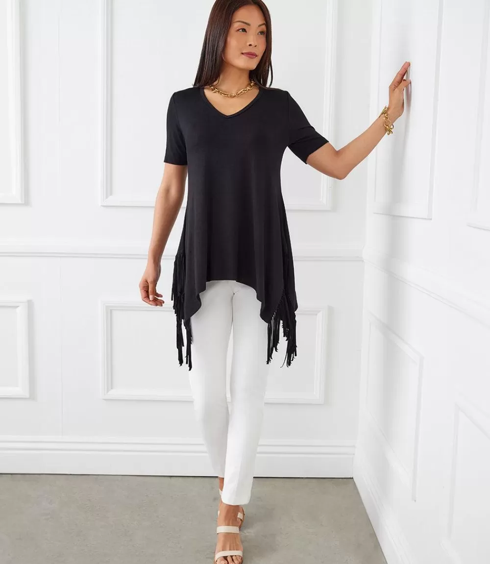 Short Sleeve Fringe Top>Karen Kane Clearance