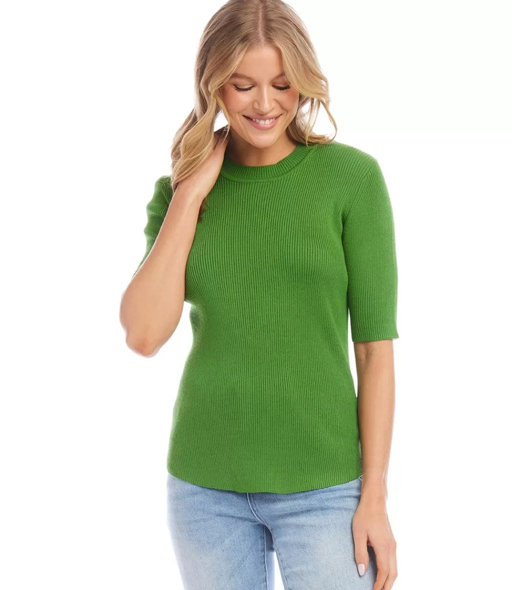 Short Sleeve Ribbed Sweater>Karen Kane Outlet