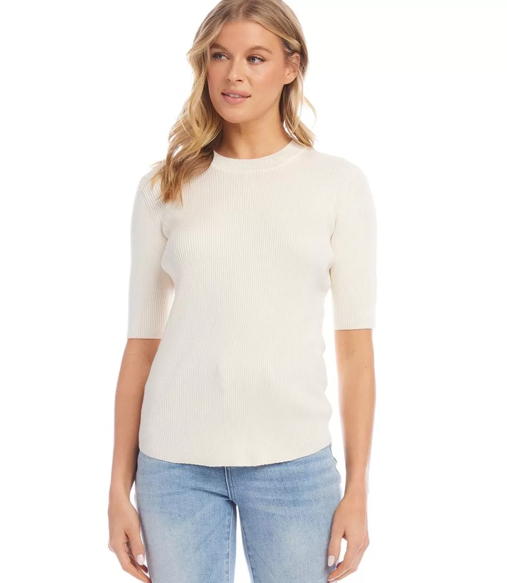 Short Sleeve Ribbed Sweater>Karen Kane New