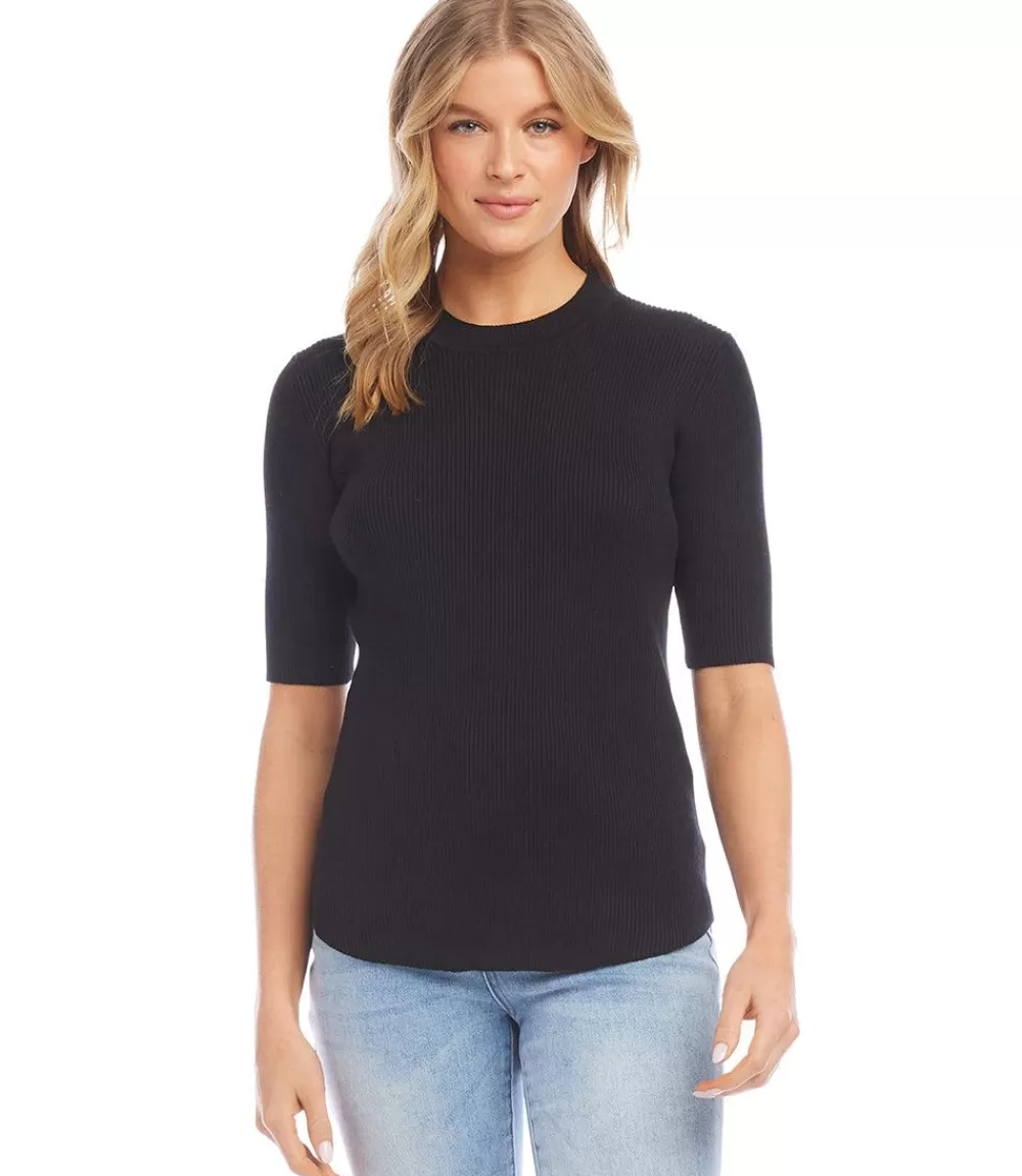 Short Sleeve Ribbed Sweater>Karen Kane Hot