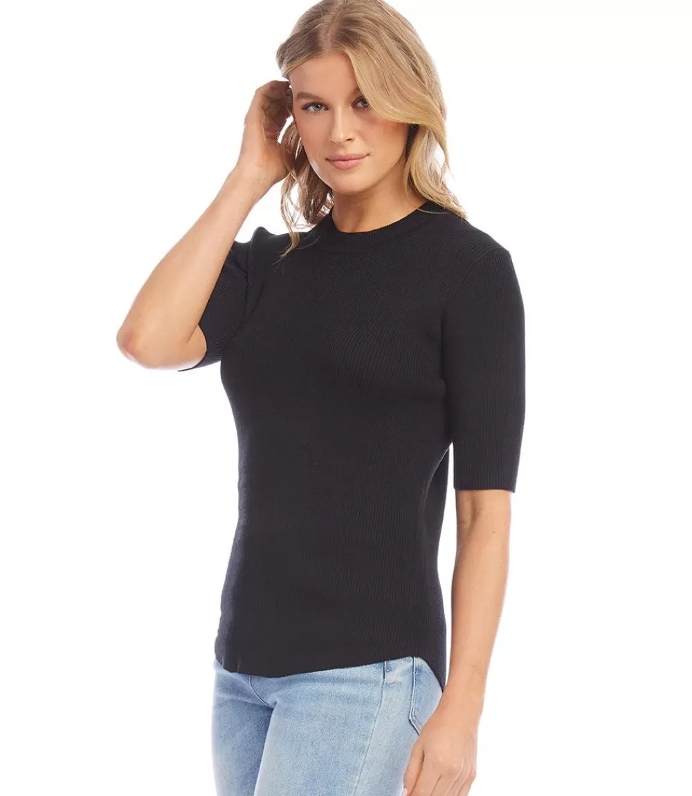 Short Sleeve Ribbed Sweater>Karen Kane Hot