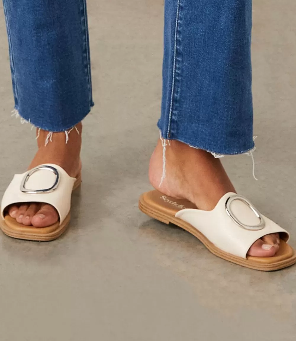 Silver Accent Leather Slide Sandals>Karen Kane Online