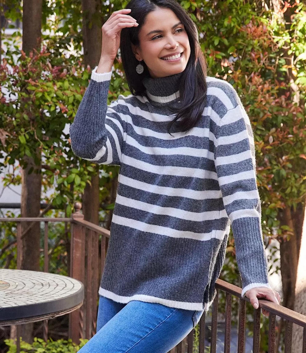 Stripe Turtleneck Sweater>Karen Kane Clearance