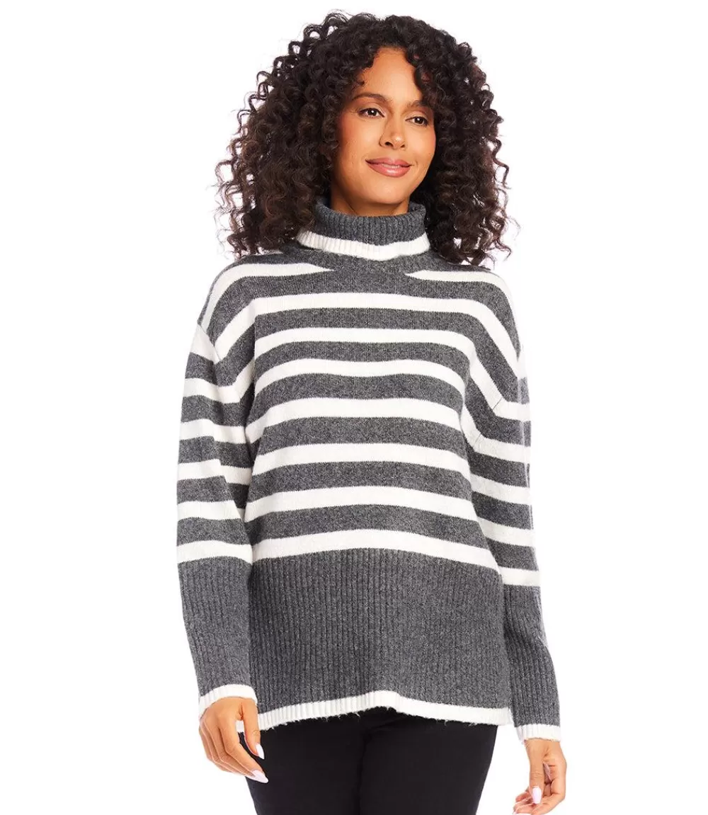 Stripe Turtleneck Sweater>Karen Kane Clearance