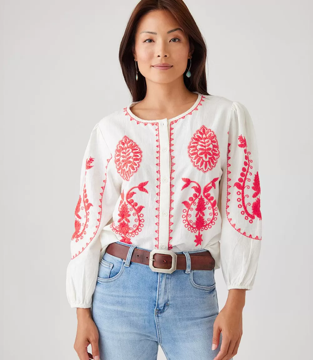 Three Quarter Sleeve Embroidered Top>Karen Kane Best