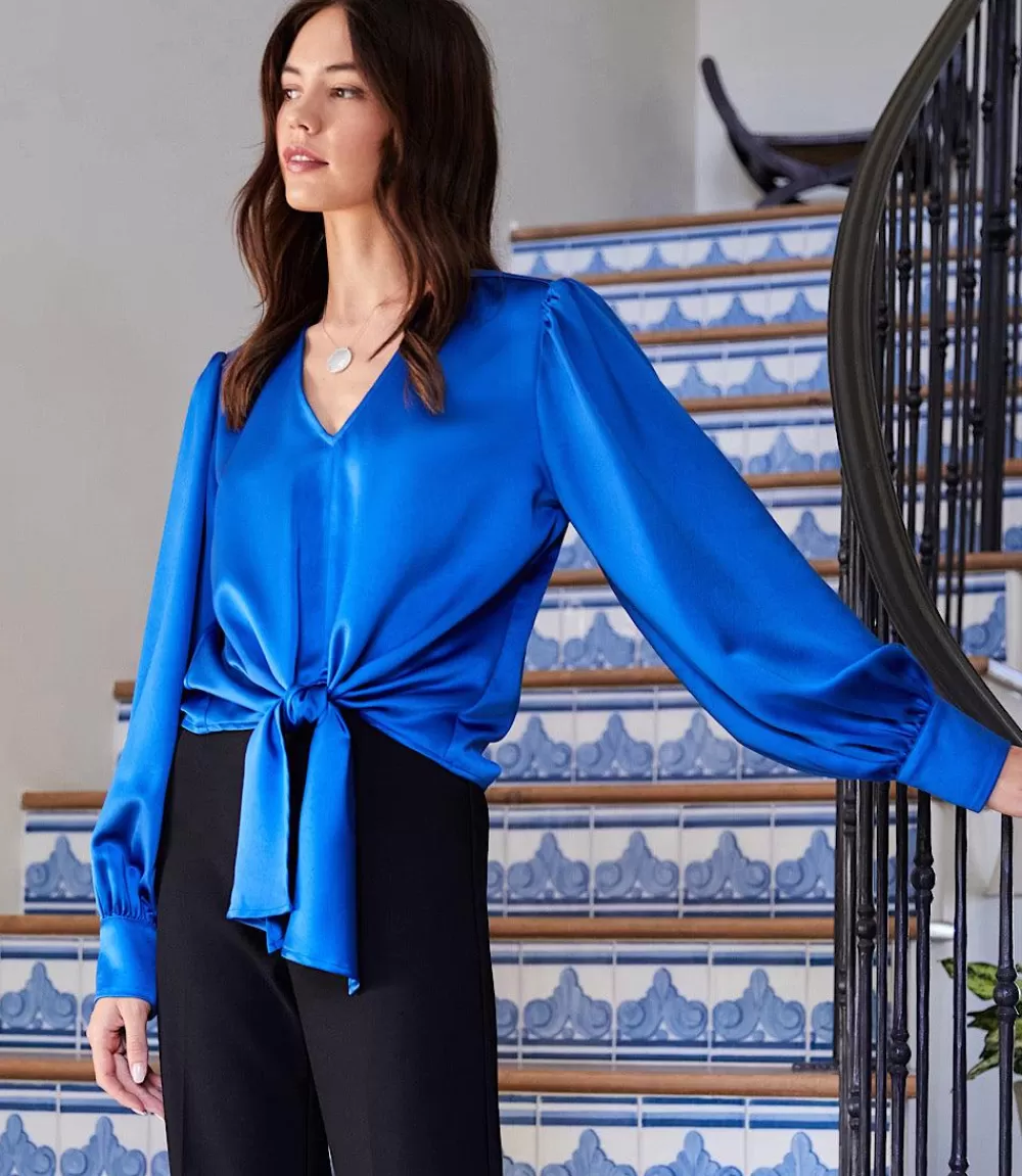 Tie-Front Satin Top>Karen Kane Flash Sale