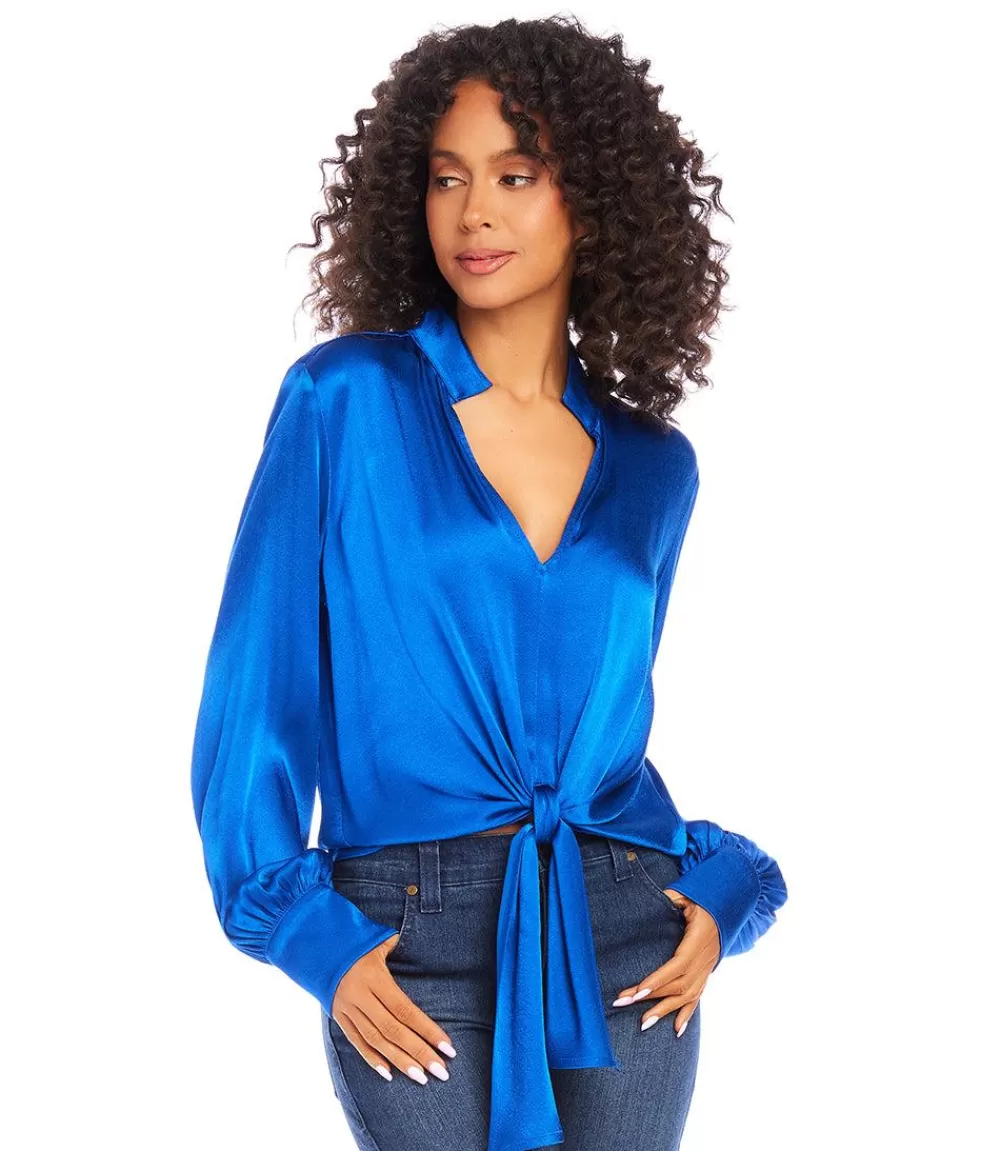 Tie-Front Satin Top>Karen Kane Flash Sale