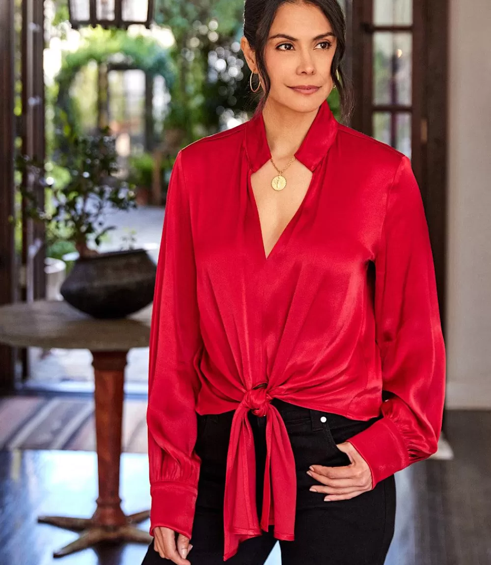 Tie-Front Satin Top>Karen Kane Flash Sale