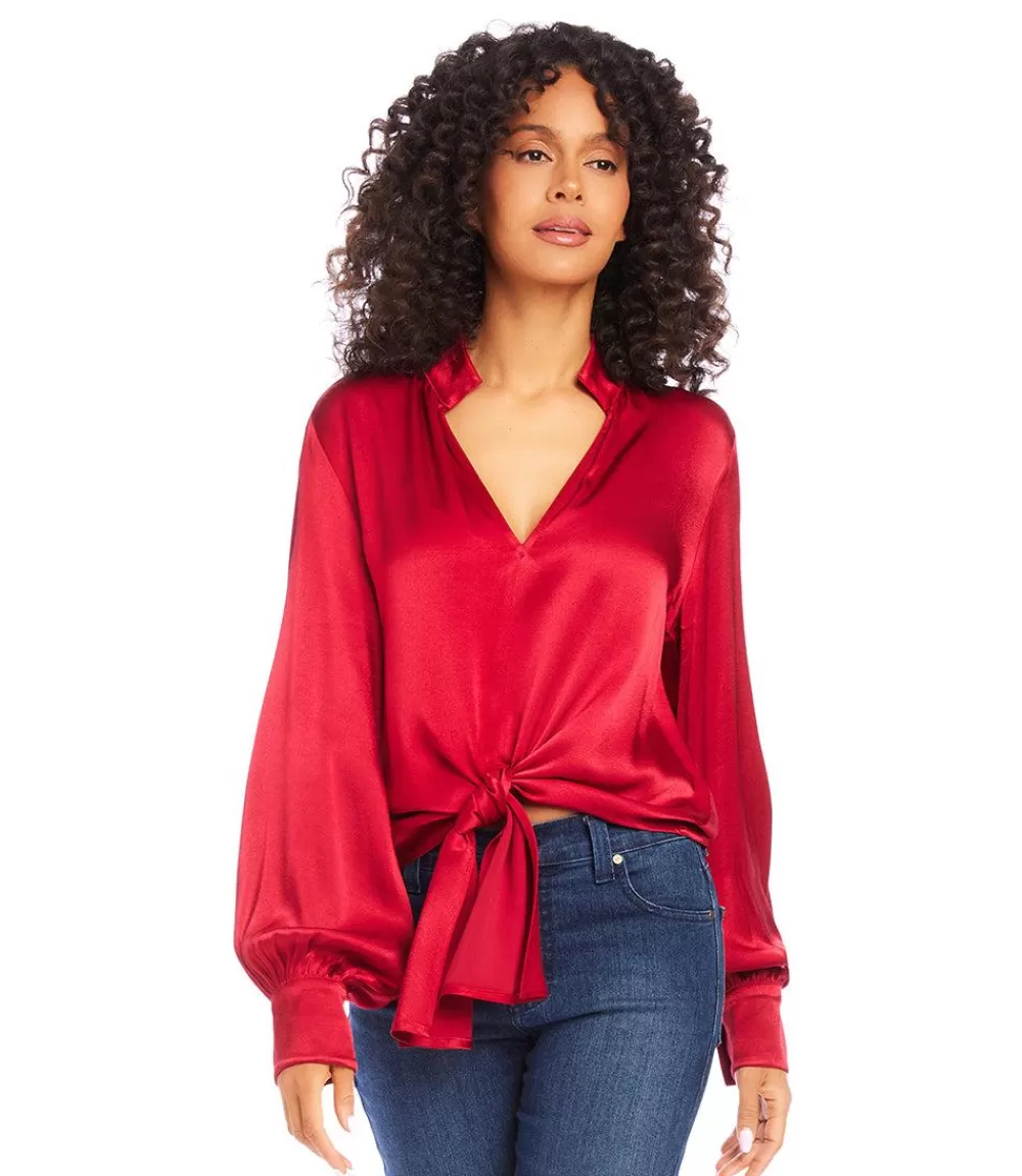 Tie-Front Satin Top>Karen Kane Flash Sale