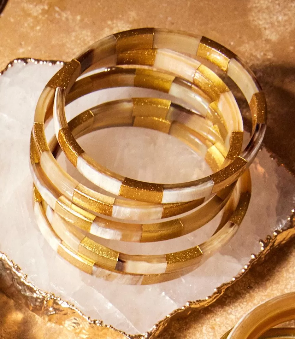 Tiled Gold And Horn Bangles, Set of 5>Karen Kane Store