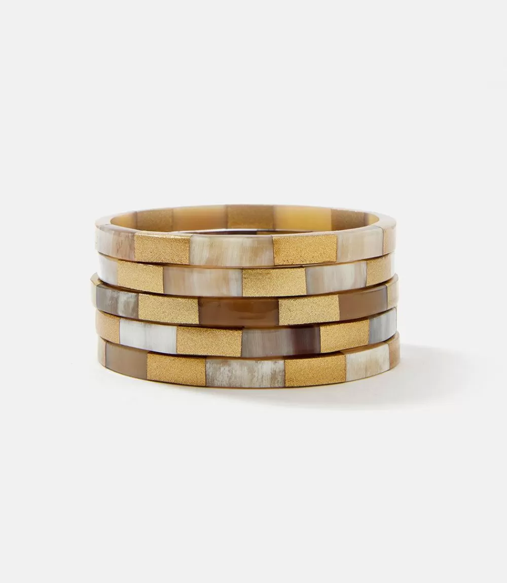 Tiled Gold And Horn Bangles, Set of 5>Karen Kane Store