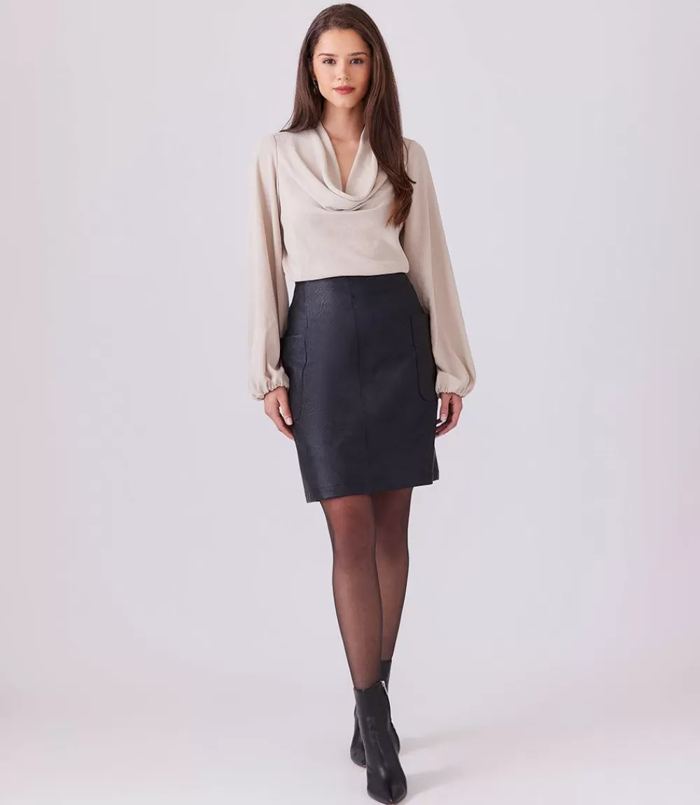 Vegan Leather Pocket Skirt>Karen Kane New