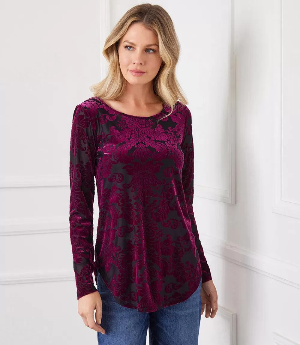 Velvet Burnout Shirttail Top>Karen Kane Shop