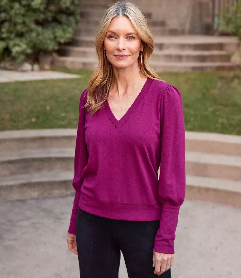 V-Neck Bishop Sleeve Top>Karen Kane Cheap