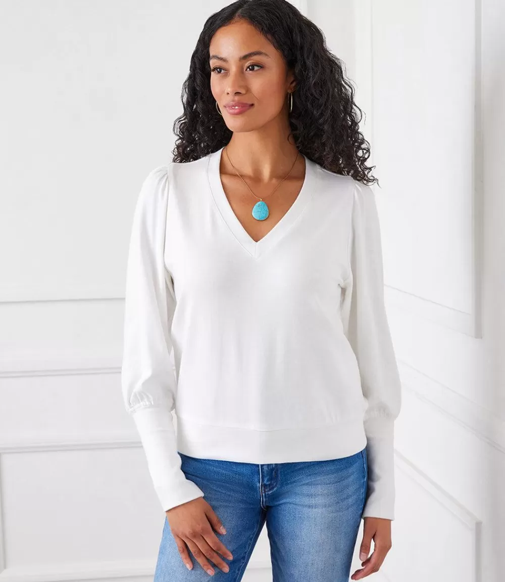 V-Neck Bishop Sleeve Top>Karen Kane Clearance