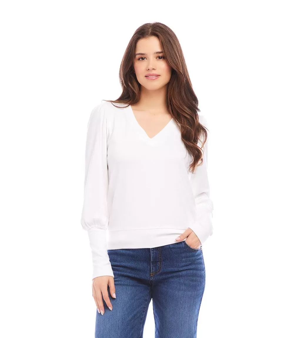 V-Neck Bishop Sleeve Top>Karen Kane Clearance